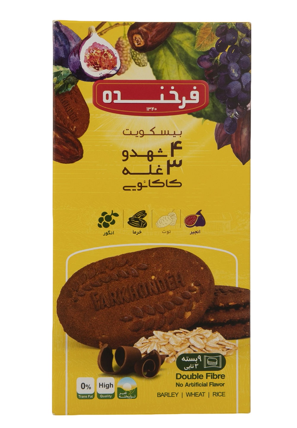 فرخنده بیسکوییت 4شهدو3غله کاکائویی